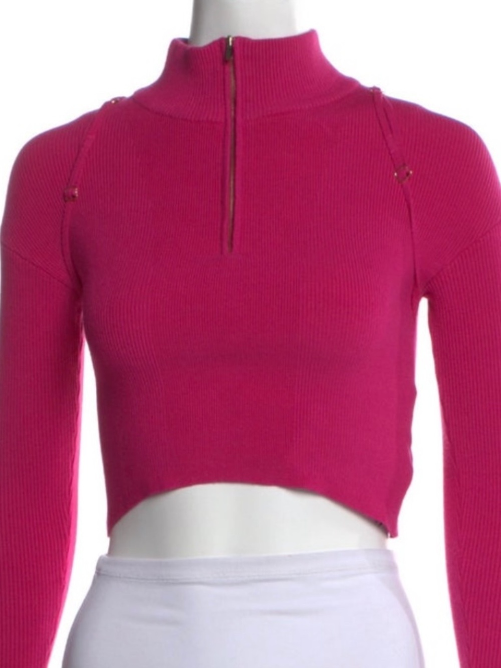 JAQUEMUS Pink Mock Neck Crop Top